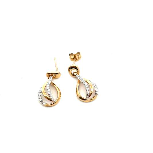 9ct Yellow Gold Diamond Open Oval Drop Earrings