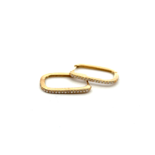 9ct Yellow Gold Rectangular Hoop Diamond Earrings