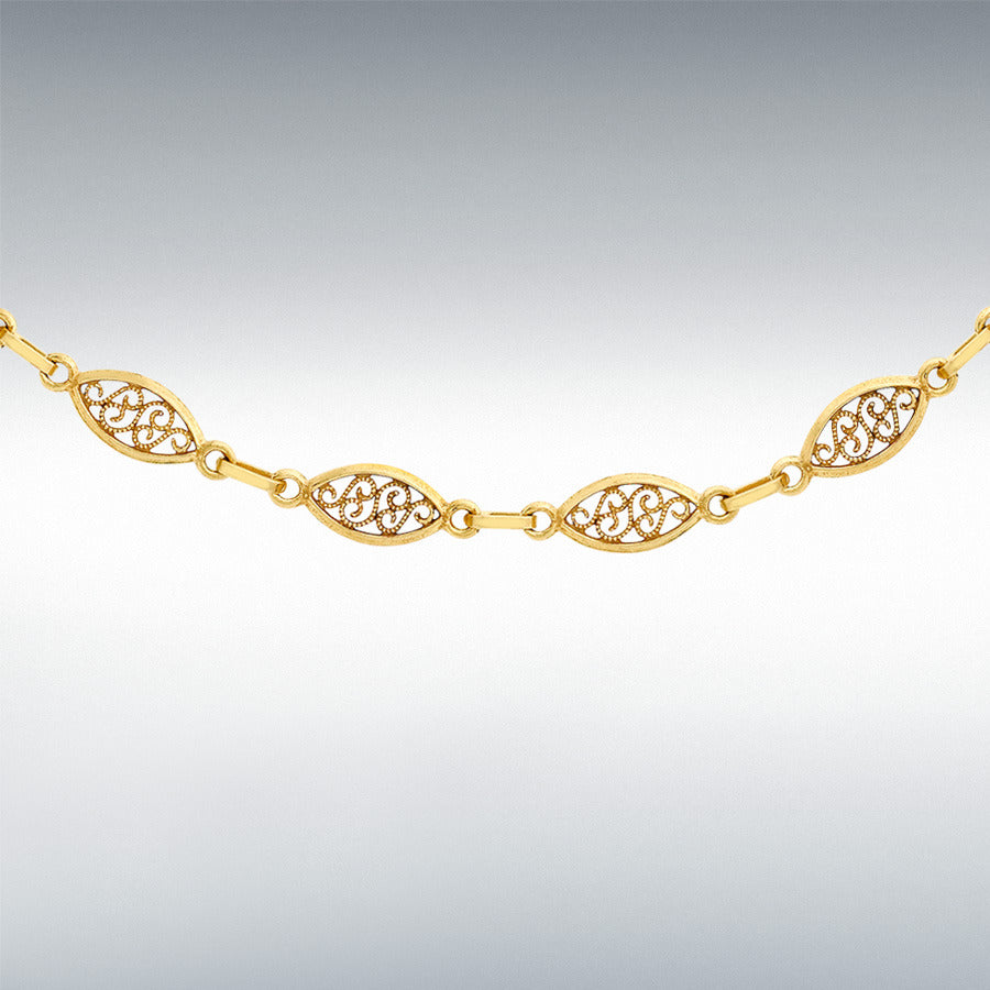 9ct Yellow Gold Oval Filigree Link Necklace 18"