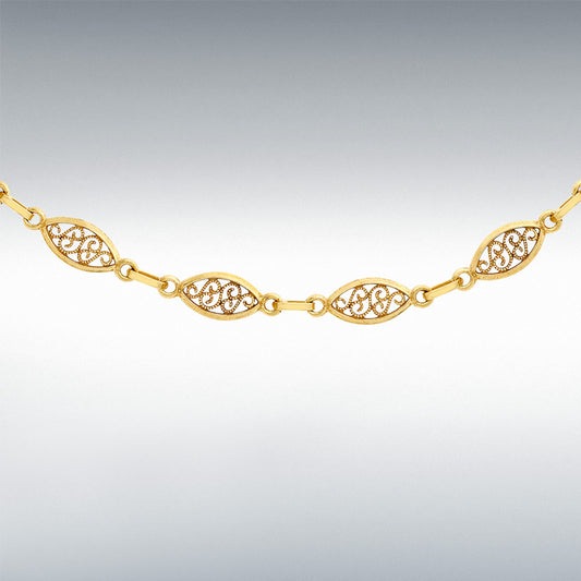 9ct Yellow Gold Oval Filigree Link Necklace 18"