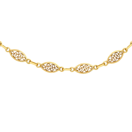9ct Yellow Gold Oval Filigree Link Necklace 18"