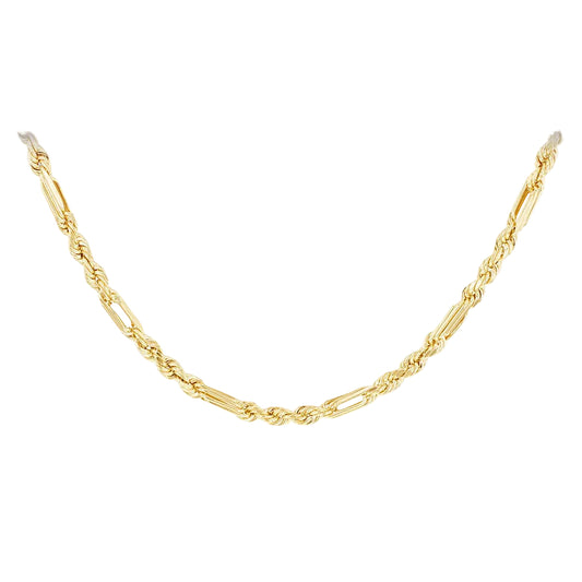 9ct Yellow Gold 2.8mm Hollow Diamond Cut Figarope Chain 46cm, 18"