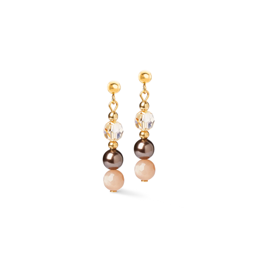 Coeur De Lion Brown, Pink and Imitation Pearl Yellow Gold Plated Drop Earrings