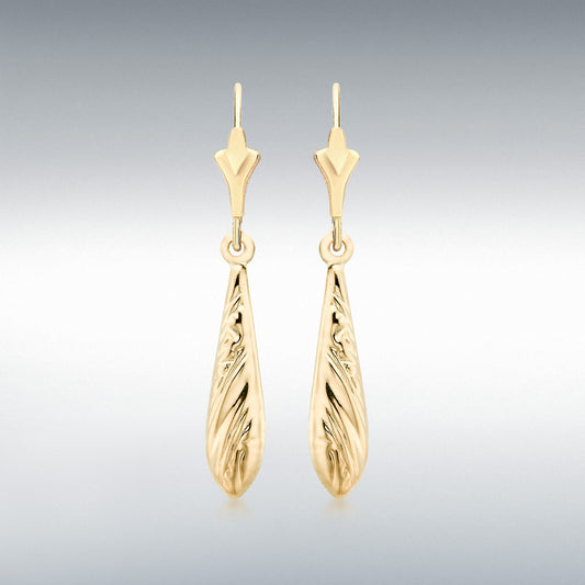 9ct Yellow Gold Hollow Teardrop Earrings with Safety Hook Wires