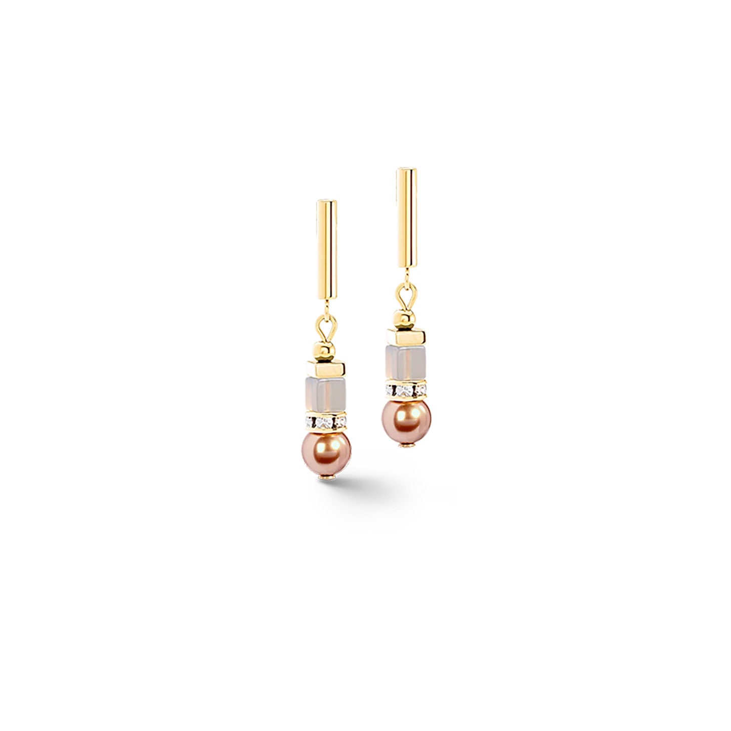 Coeur De Lion Precious Fusion Offset Champagne Blush Imitation Pearl Drop Earrings
