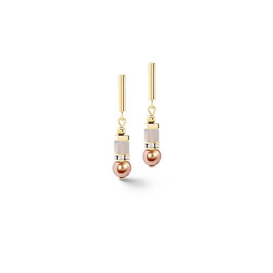 Coeur De Lion Precious Fusion Offset Champagne Blush Imitation Pearl Drop Earrings