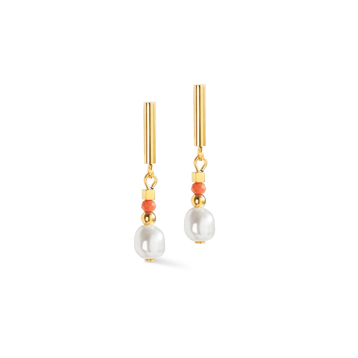 Coeur De Lion Coral Crystal Pearl Drop Earrings