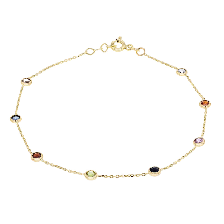 9ct Yellow Gold 3.65mm Multi Coloured Round Cubic Zirconia Adjustable Bracelet