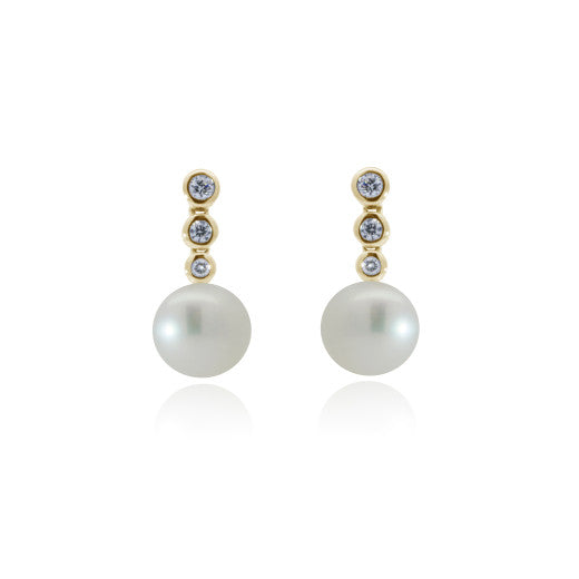 9ct Yellow Gold Diamond And Cultured Pearl Drop Earrings