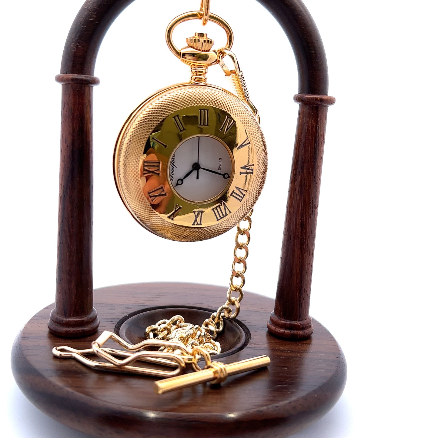 Yellow Gold Plated Demi White Dial Pocket Watch and Chain