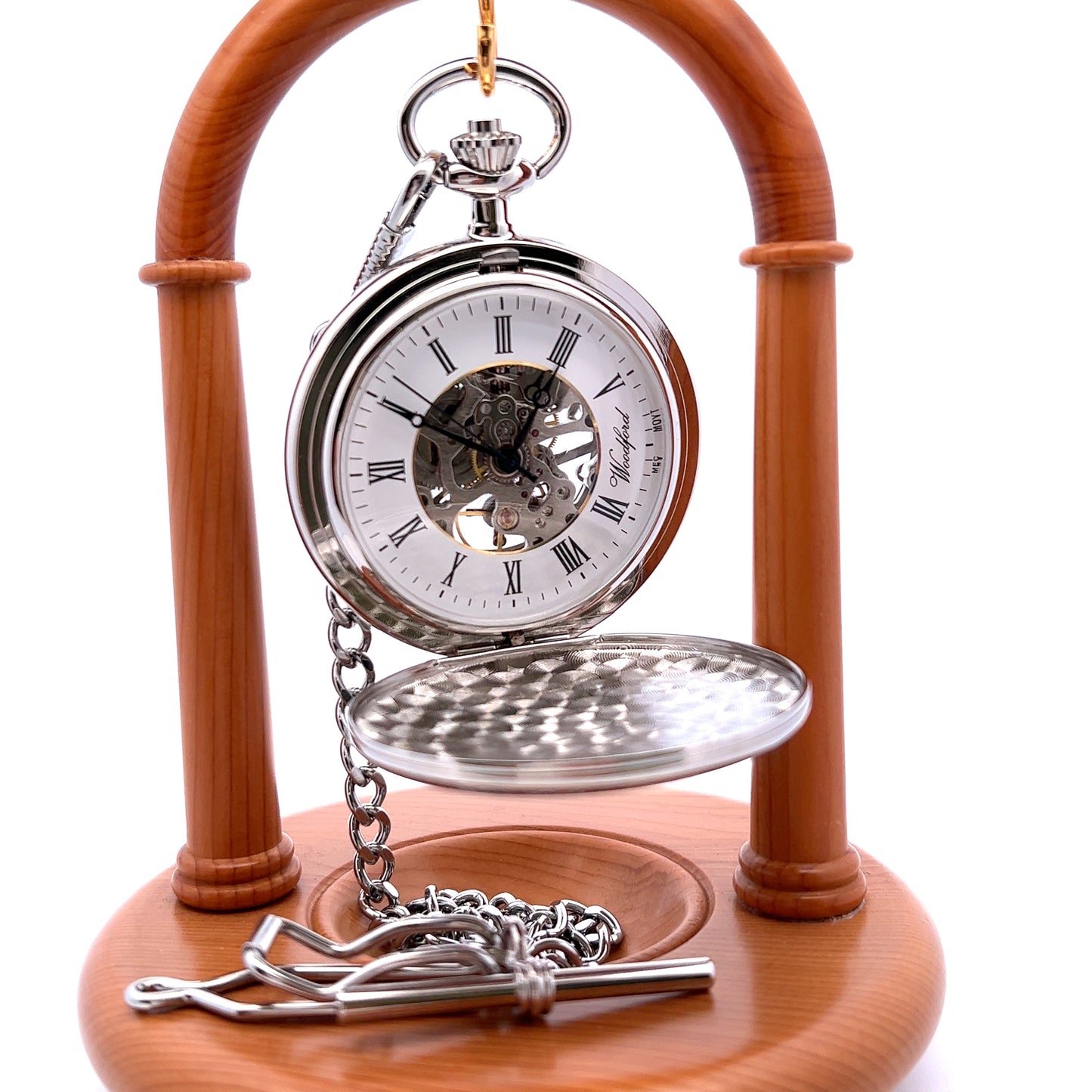 Stainless Steel Engraved Full Pocket Watch and Chain