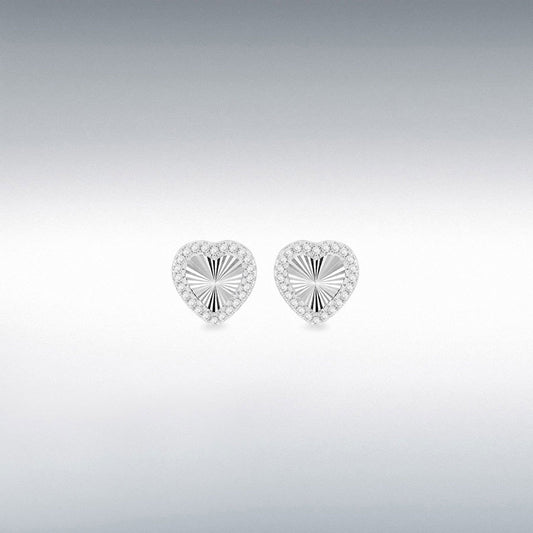 Sterling Silver Cubic Zirconia Rainbow Heart Stud Earrings