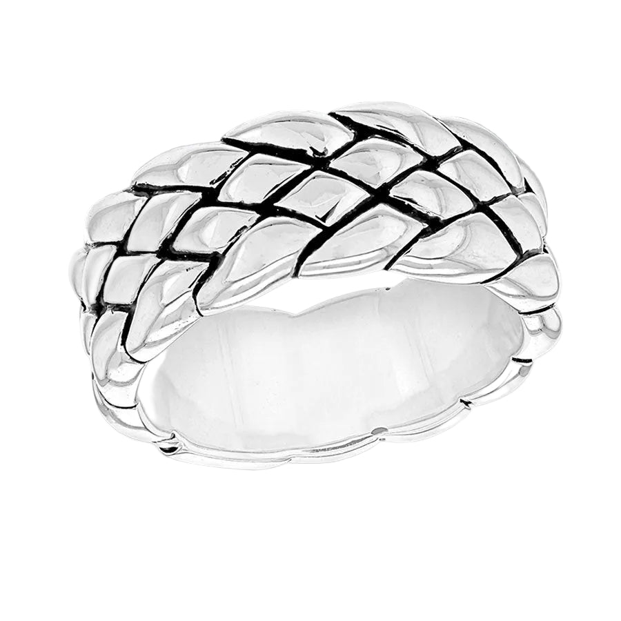 Sterling Silver Plain Square and Weave Ring Size U