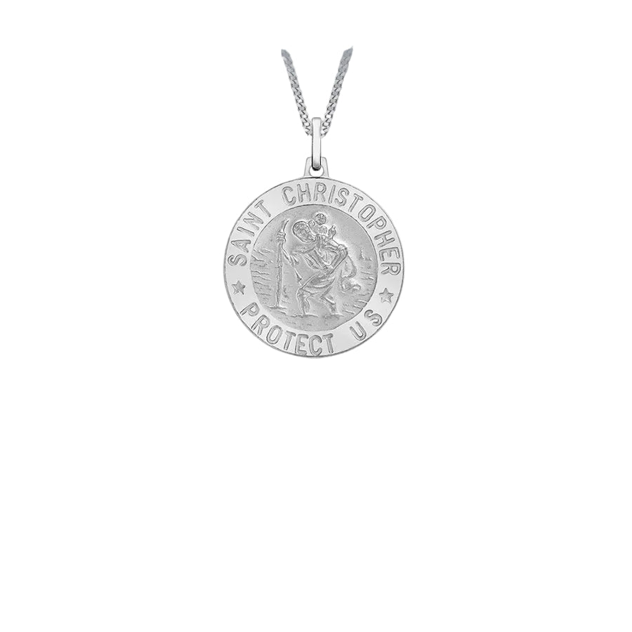 Sterling Silver 21cmm Round Satin St Christopher