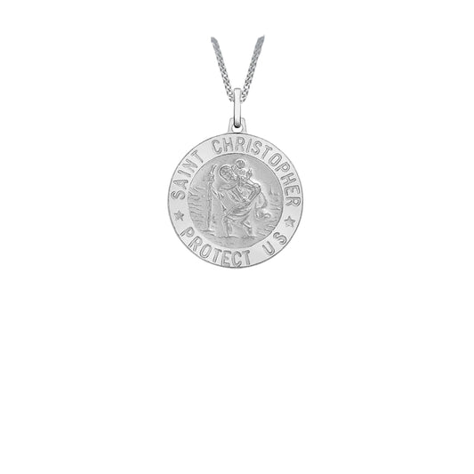 Sterling Silver 21cmm Round Satin St Christopher