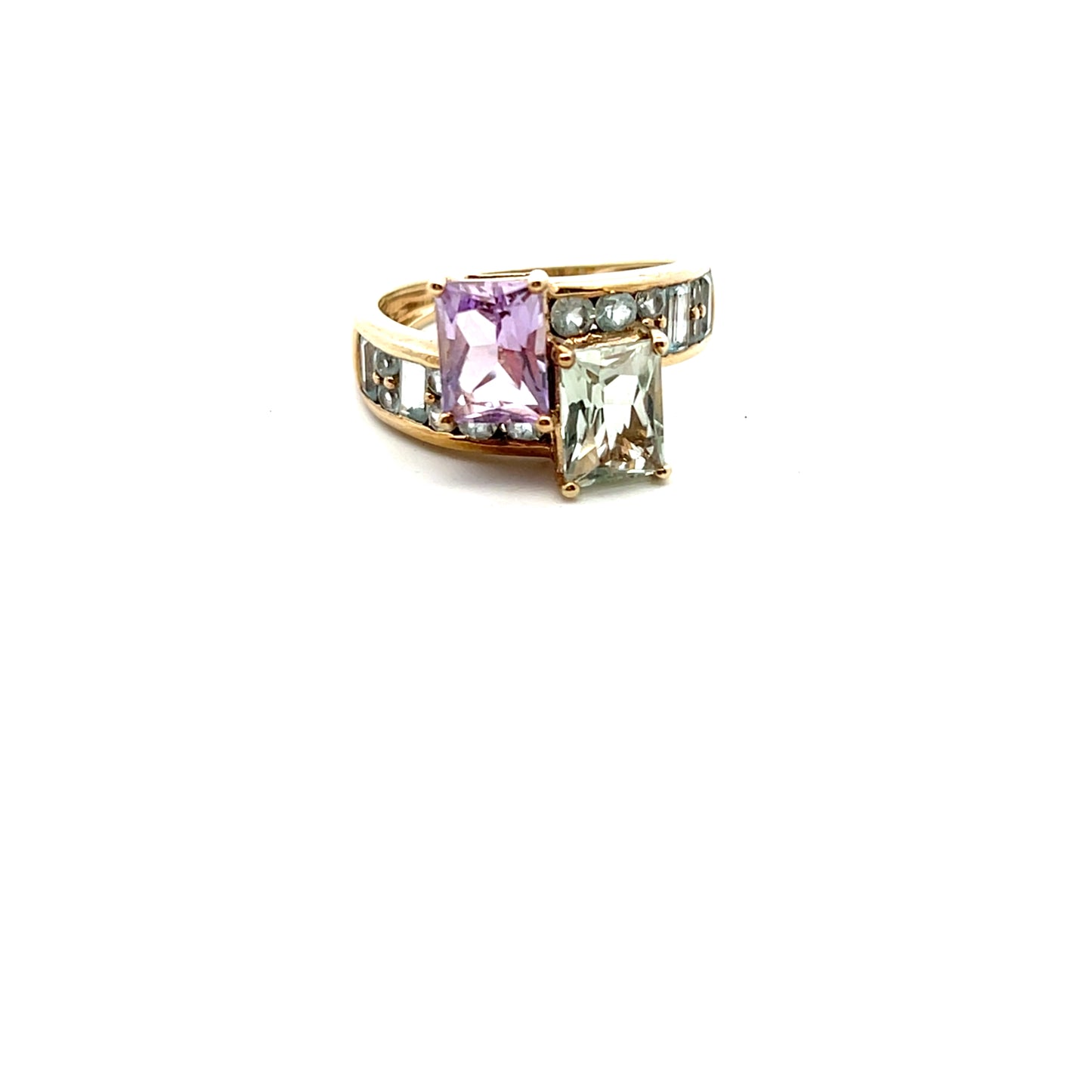 Pre-Owned 9ct Yellow Gold Amethyst, Green Quartz and Aquamarine Ring Size P