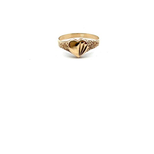 Pre-Owned 9ct Yellow Gold Heart Signet Ring Size K-L