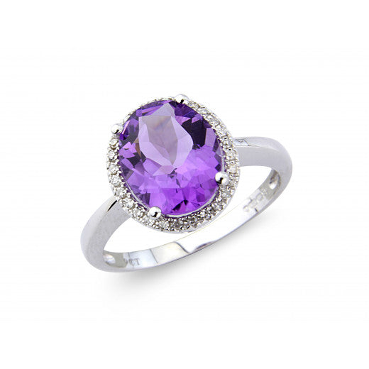 9ct White Gold Amethyst and Diamond Ring