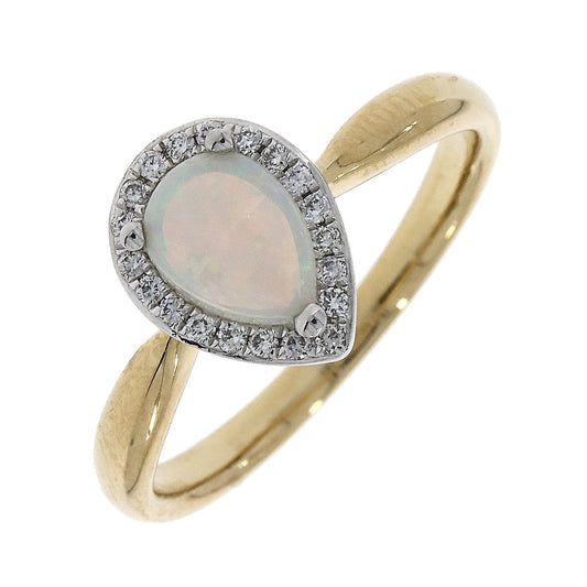 18ct Yellow Gold Opal and Diamond Ring Size L