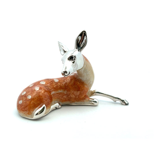 Sterling Silver Large Enamel Lying Deer