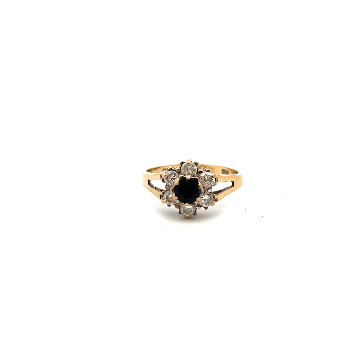 Pre-Owned 9ct Yellow Gold Sapphire and Cubic Zirconia Cluster Ring Size M