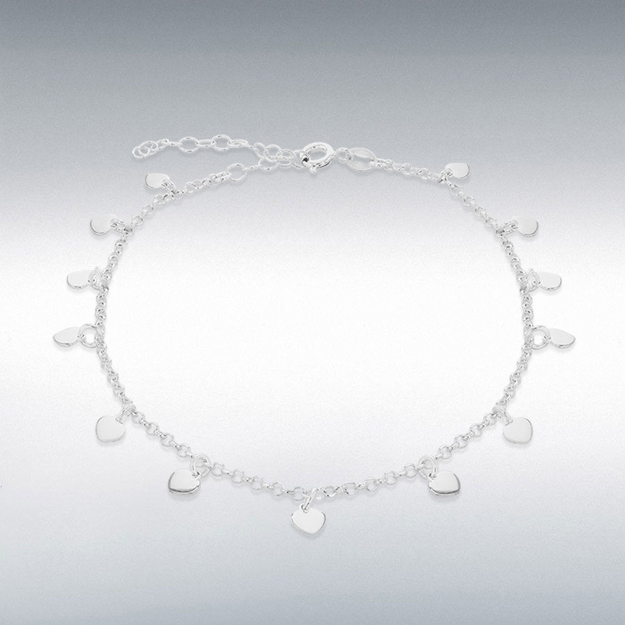 Sterling Silver Anklet with Heart Droppers
