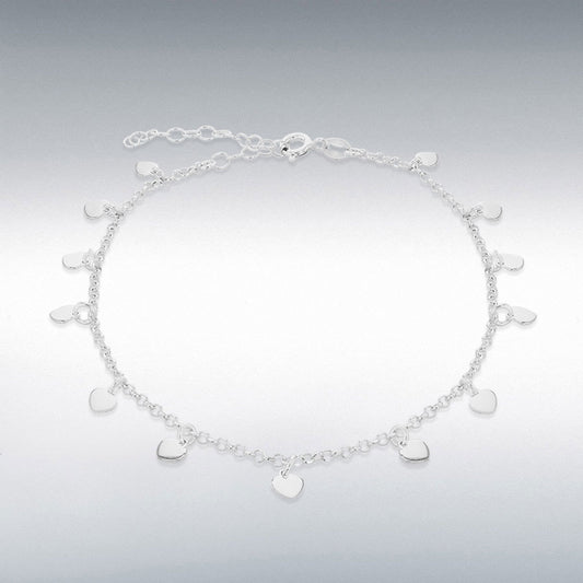 Sterling Silver Anklet with Heart Droppers