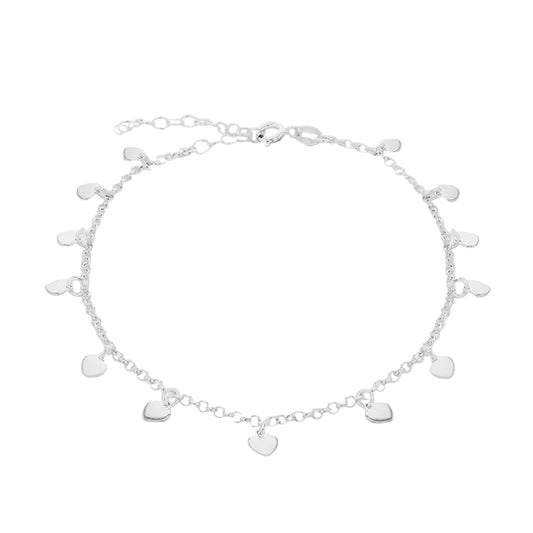 Sterling Silver Anklet with Heart Droppers
