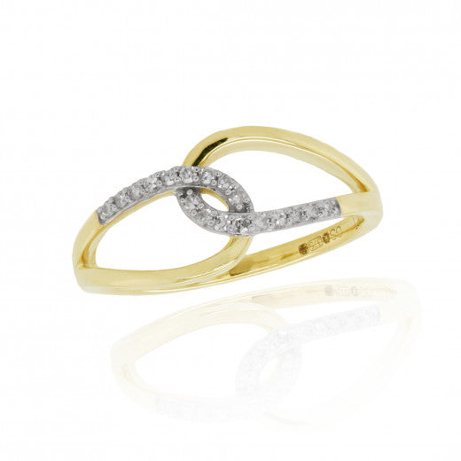 9ct Yellow Gold Diamond Crossover Ring