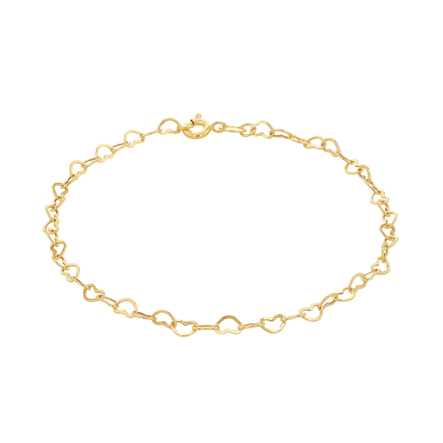 9ct Yellow Gold Mini Open Heart Bracelet 18cm, 7"