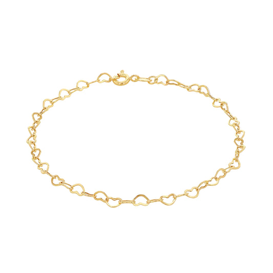 9ct Yellow Gold Mini Open Heart Bracelet 18cm, 7"
