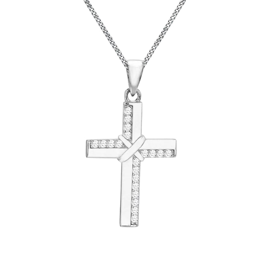 Sterling Silver Cross with Cubic Zirconia Edges