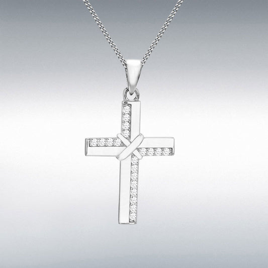 Sterling Silver Cross with Cubic Zirconia Edges