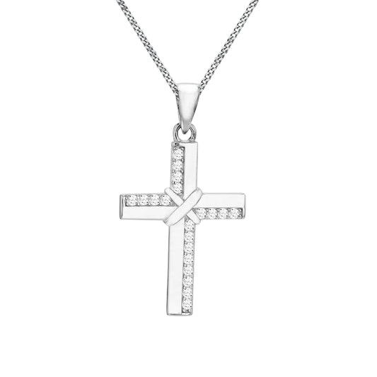 Sterling Silver Cross with Cubic Zirconia Edges