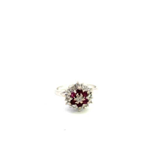 Pre-Owned 18ct White Gold Ruby and Diamond Ring Size Q