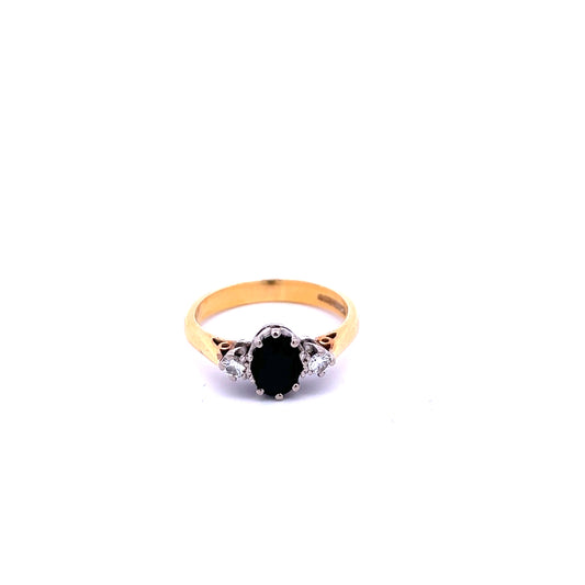 Pre-Owned 18ct Yellow Gold Sapphire And Diamond Three Stone Ring