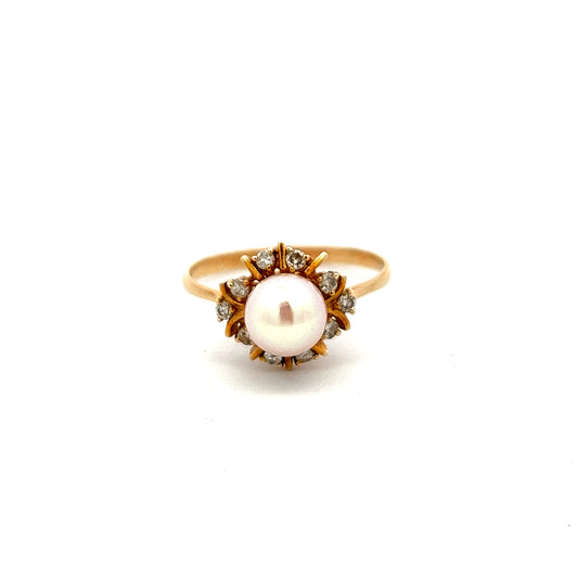 Pre-Owned Cultured Pearl And Diamond Ring Size U