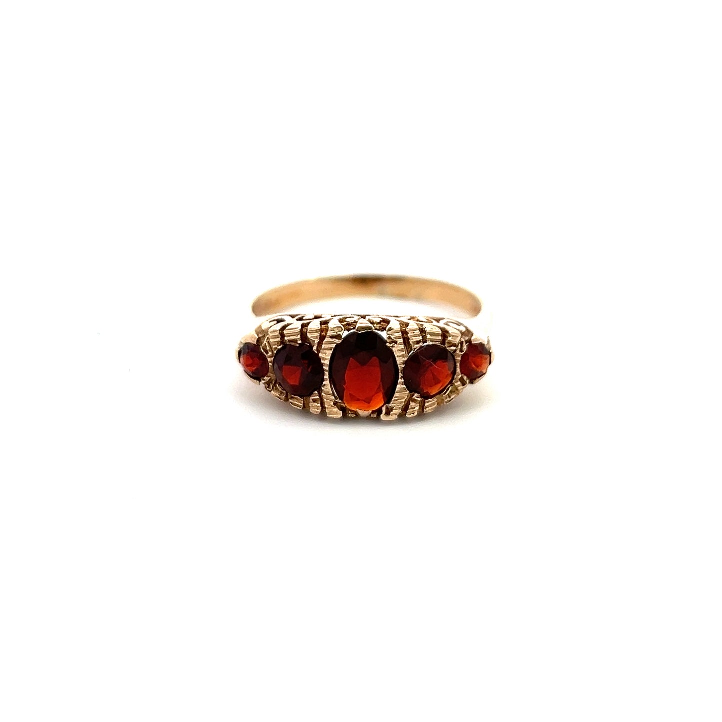 Pre-Owned 9ct Gold Five Stone Garnet Ring Size U