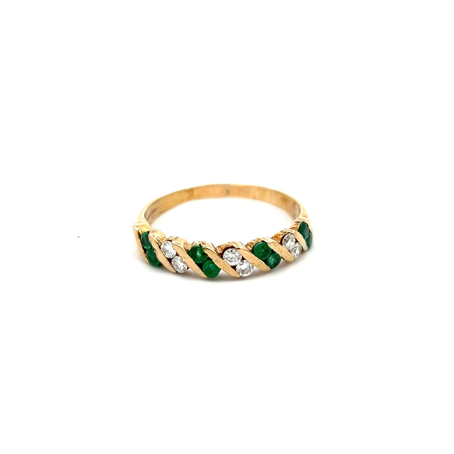 Pre-Owned 9ct Gold Diamond And Emerald Half Hoop Ring Size U