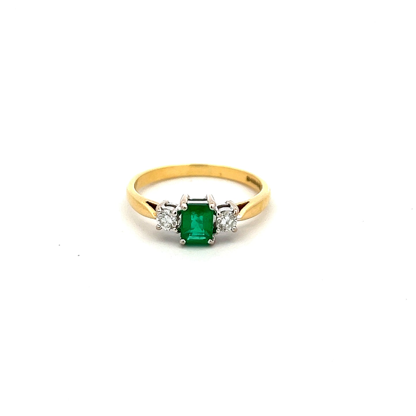 Pre-Owned 18ct Gold Emerald And Diamond Three Stone Ring Size K