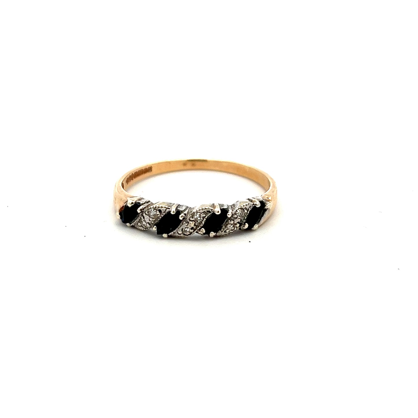 Pre-Owned 9ct Gold Marquise Sapphire And Diamond Half Hoop Ring Size Q