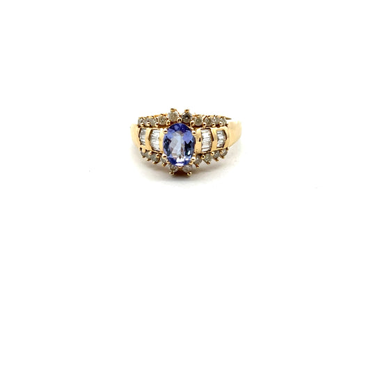 Pre-Owned 14ct Yellow Gold Tanzanite And Diamond Ring Size O