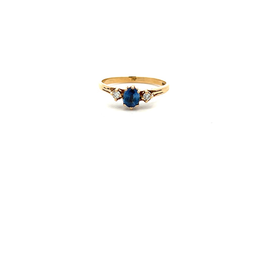 Pre-Owned 9ct Yellow Gold Sapphire and Diamond Three Stone Ring Size N