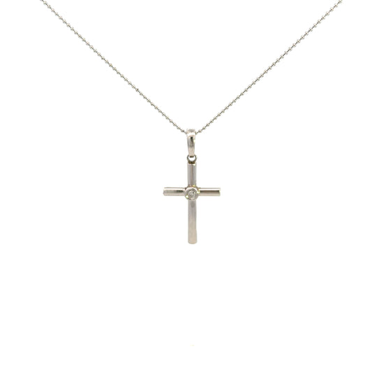 Pre-Owned 9ct White Gold Diamond Set Cross With 20" Bead Chain