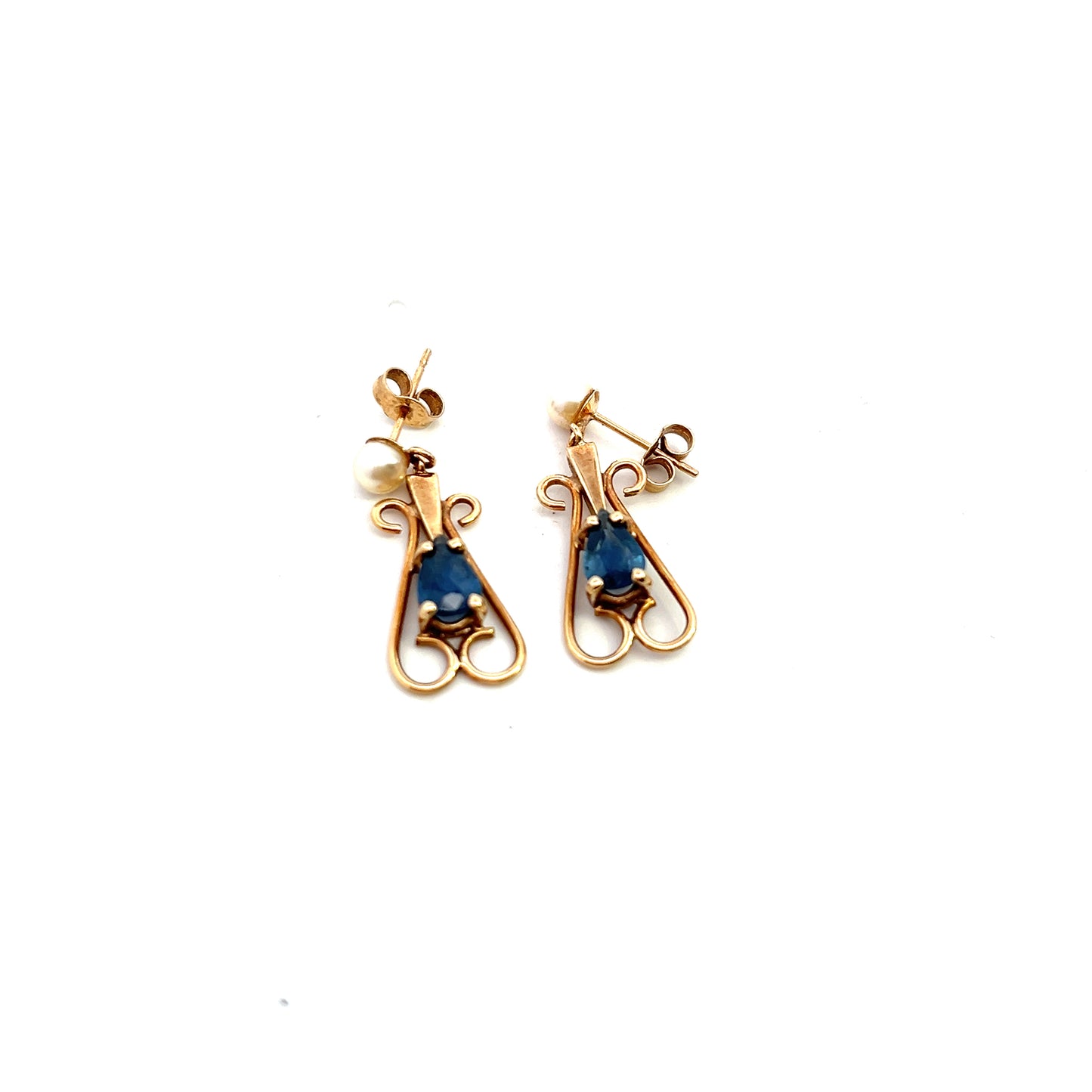 Pre-Owned 9ct Gold Sapphire And Pearl Drop Earrings