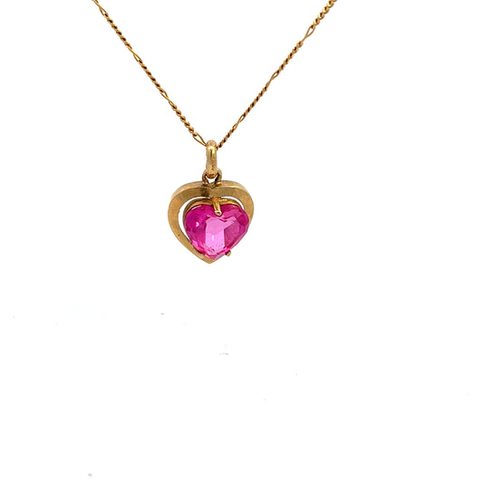 Pre-Owned 9ct Gold Pink Crystal Heart Necklace