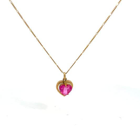 Pre-Owned 9ct Gold Pink Crystal Heart Necklace