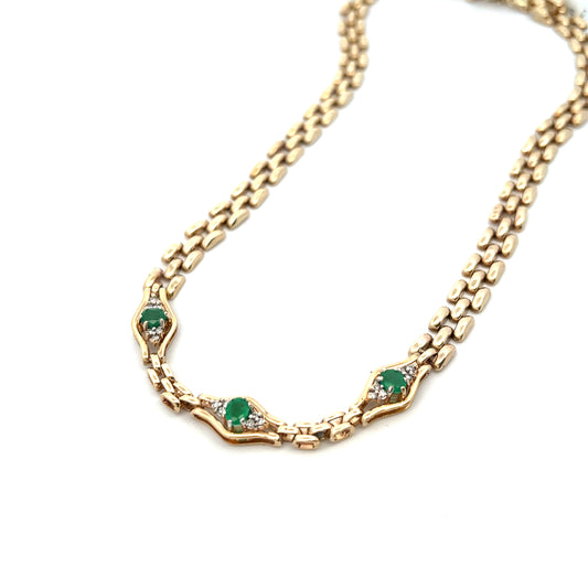 Pre-Owned 9ct Gold Emerald And Diamond Necklace