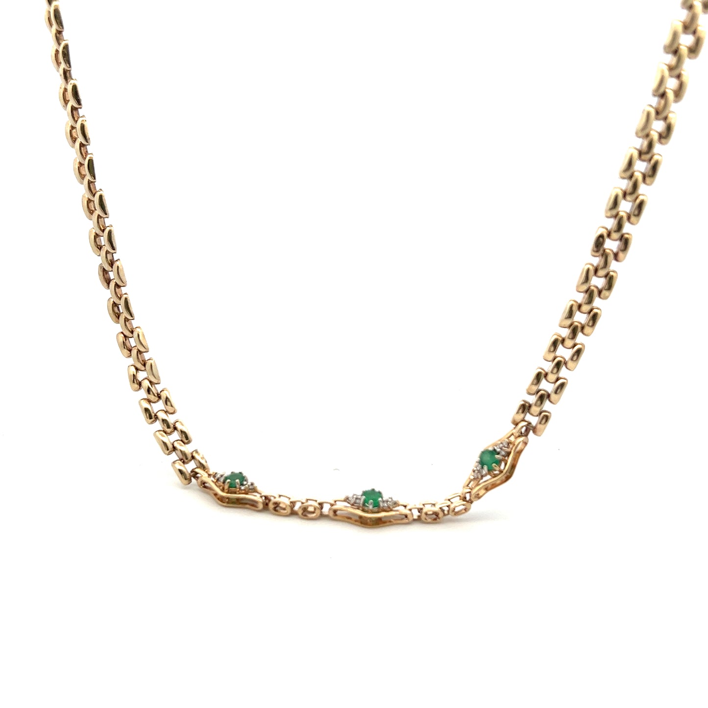 Pre-Owned 9ct Gold Emerald And Diamond Necklace