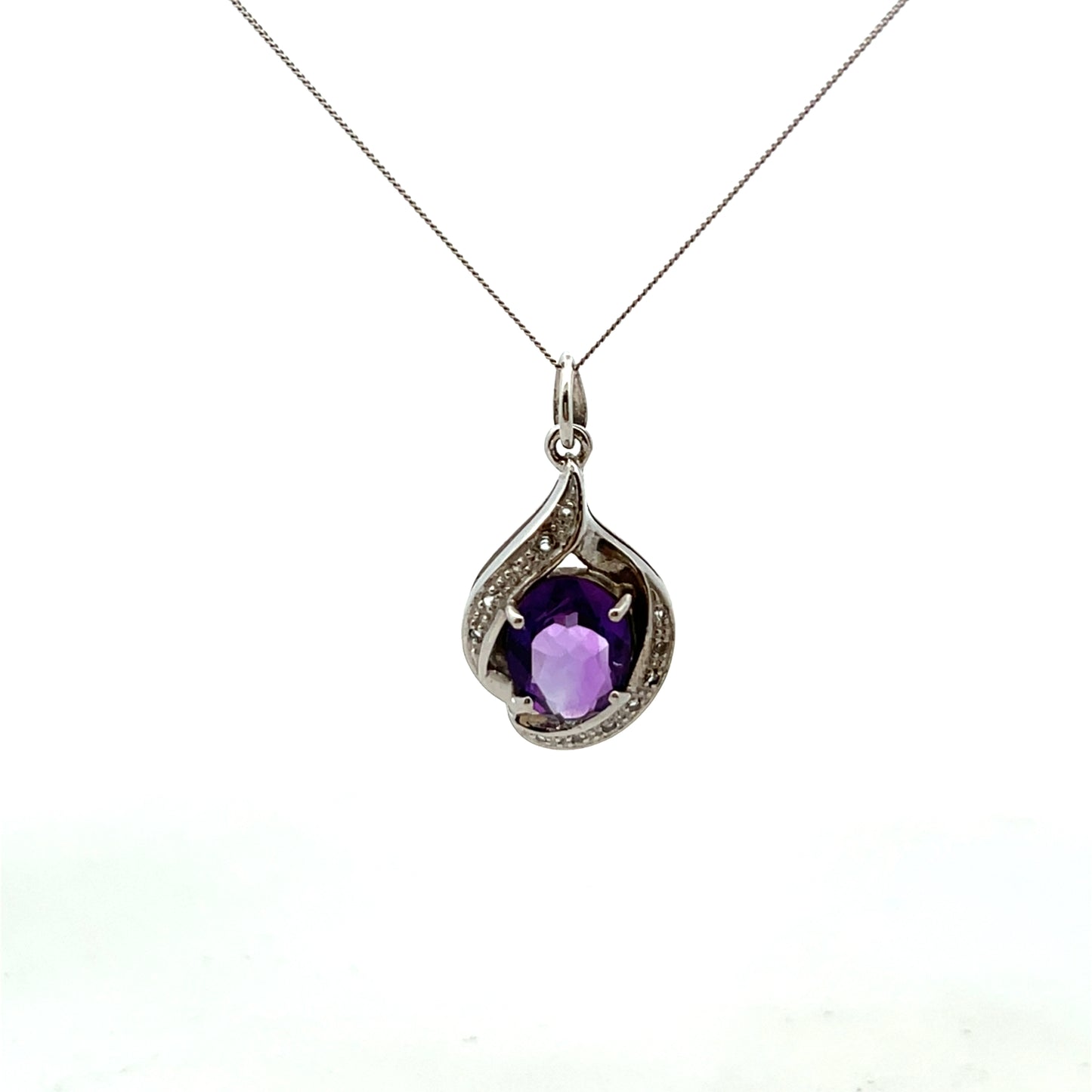 Pre-Owned 9ct White Gold Amethyst and Diamond Necklace